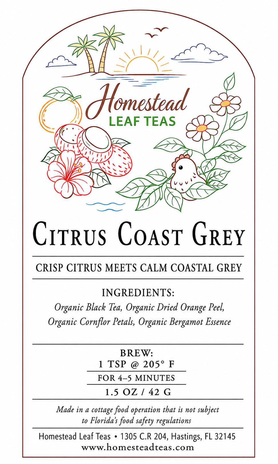 Citrus Coast Grey tea label